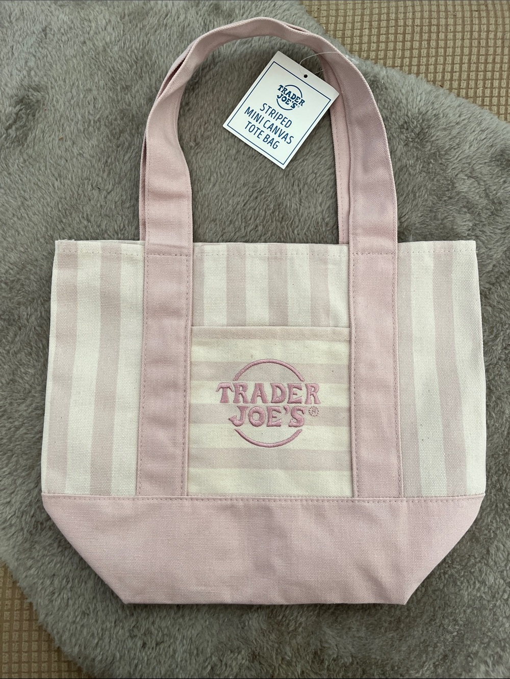 Pink/Cream Striped Mini Canvas Tote